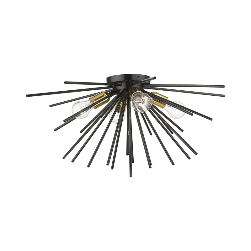 Tribeca 4-Light Large Flush Mount in Shiny Black with Polished Brass Accents