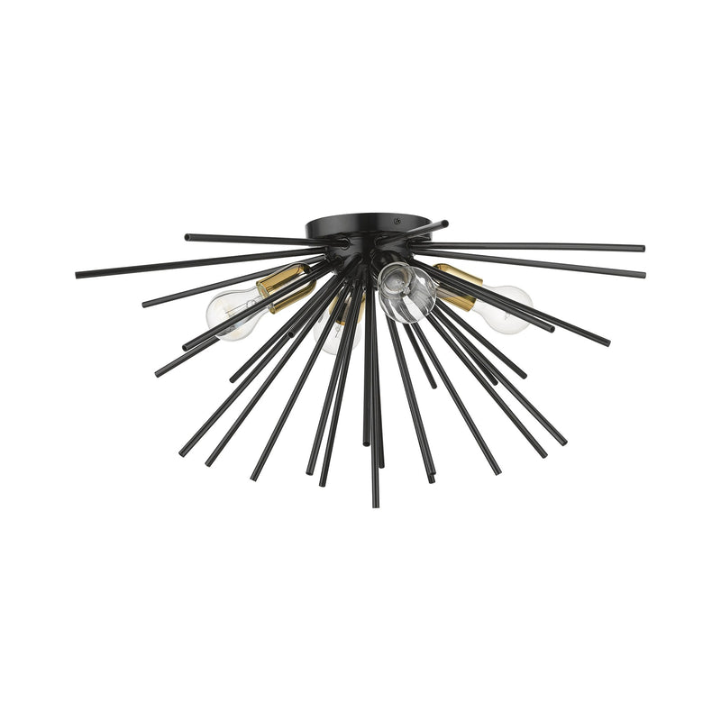 Tribeca 4-Light Large Flush Mount in Shiny Black with Polished Brass Accents