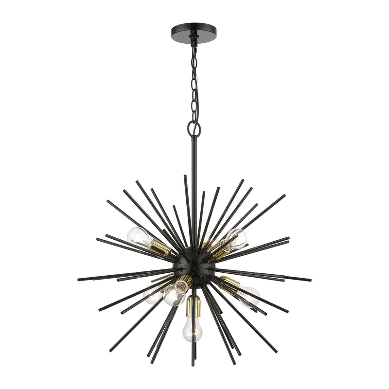 Tribeca 7-Light Chandelier in Shiny Black with Polished Brass Accents