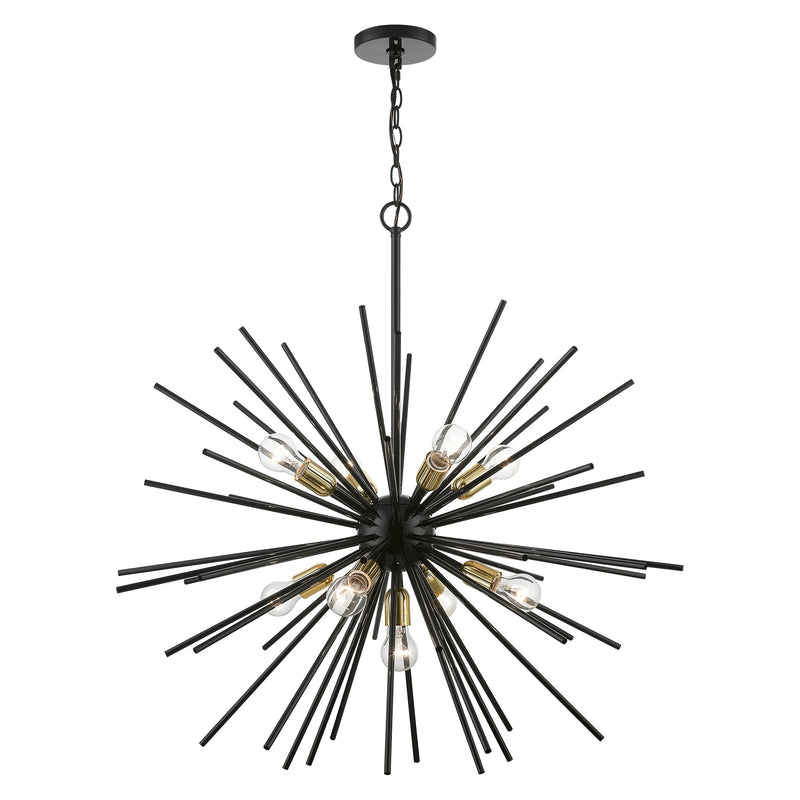 Tribeca 9-Light Foyer Chandelier in Shiny Black with Polished Brass Accents