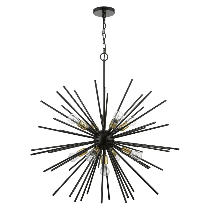 Tribeca 9-Light Foyer Chandelier in Shiny Black with Polished Brass Accents