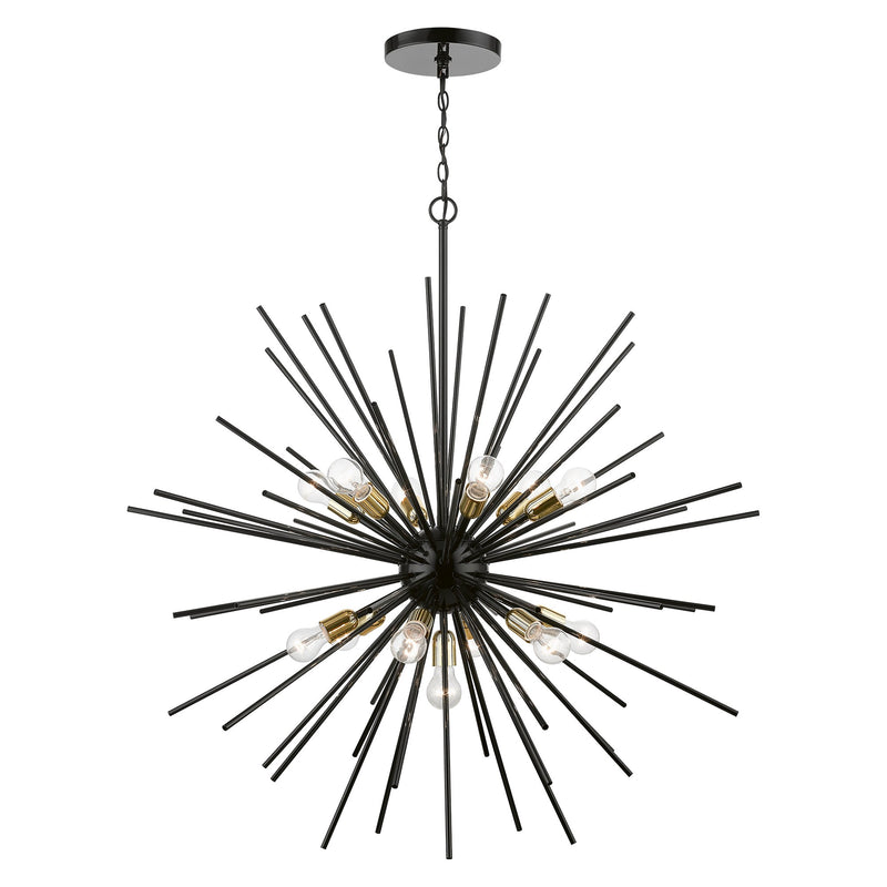 Tribeca 13-Light Extra Large Foyer Chandelier in Shiny Black with Polished Brass Accents