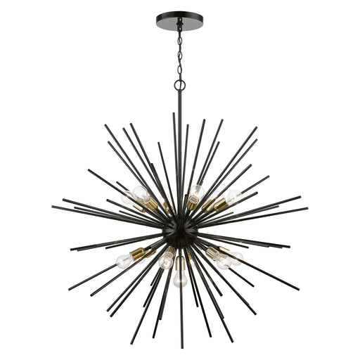 Tribeca 13-Light Extra Large Foyer Chandelier in Shiny Black with Polished Brass Accents
