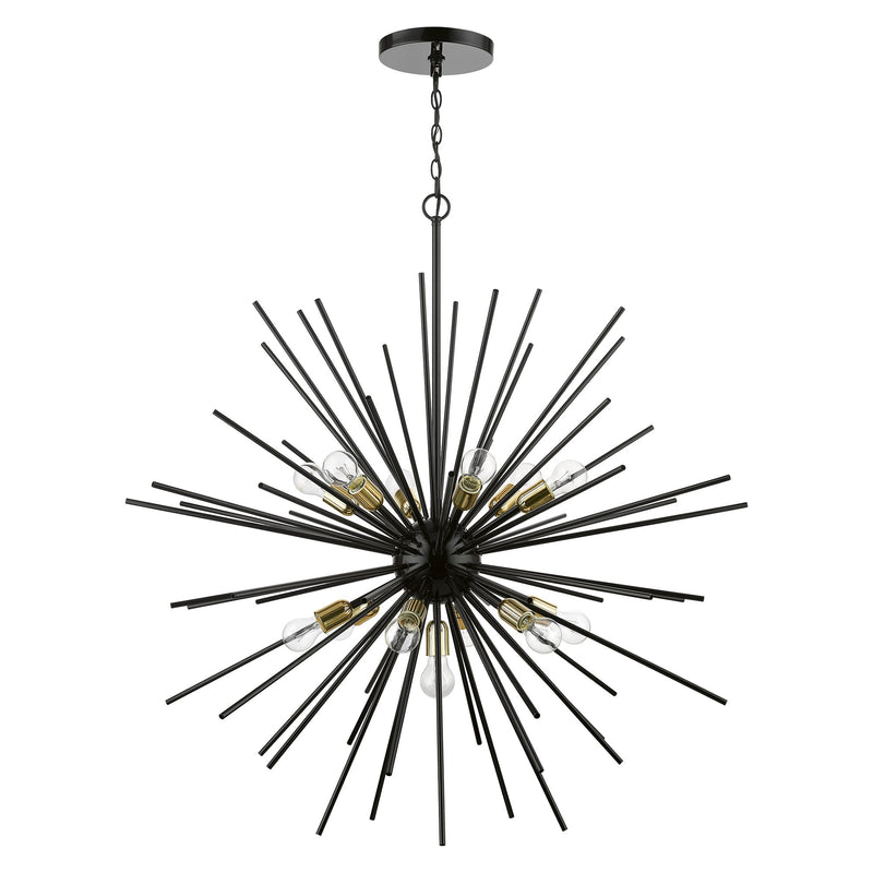 Tribeca 13-Light Extra Large Foyer Chandelier in Shiny Black with Polished Brass Accents
