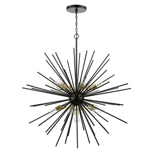 Tribeca 13-Light Extra Large Foyer Chandelier in Shiny Black with Polished Brass Accents