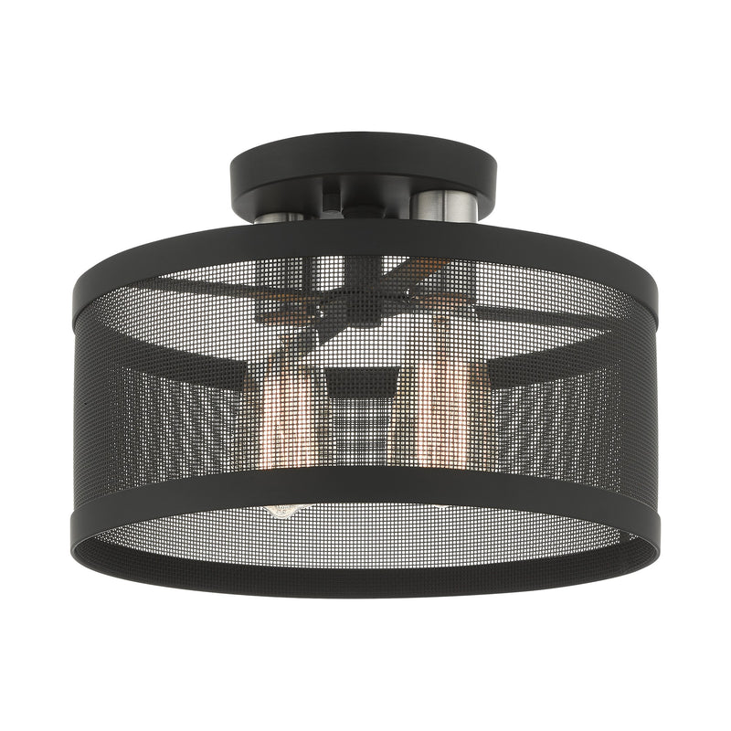 Industro 2-Light Small Semi-Flush Mount in Black with Brushed Nickel Accents