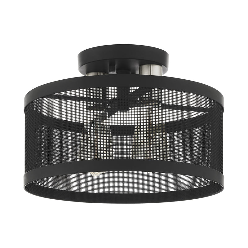 Industro 2-Light Small Semi-Flush Mount in Black with Brushed Nickel Accents