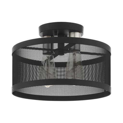 Industro 2-Light Small Semi-Flush Mount in Black with Brushed Nickel Accents