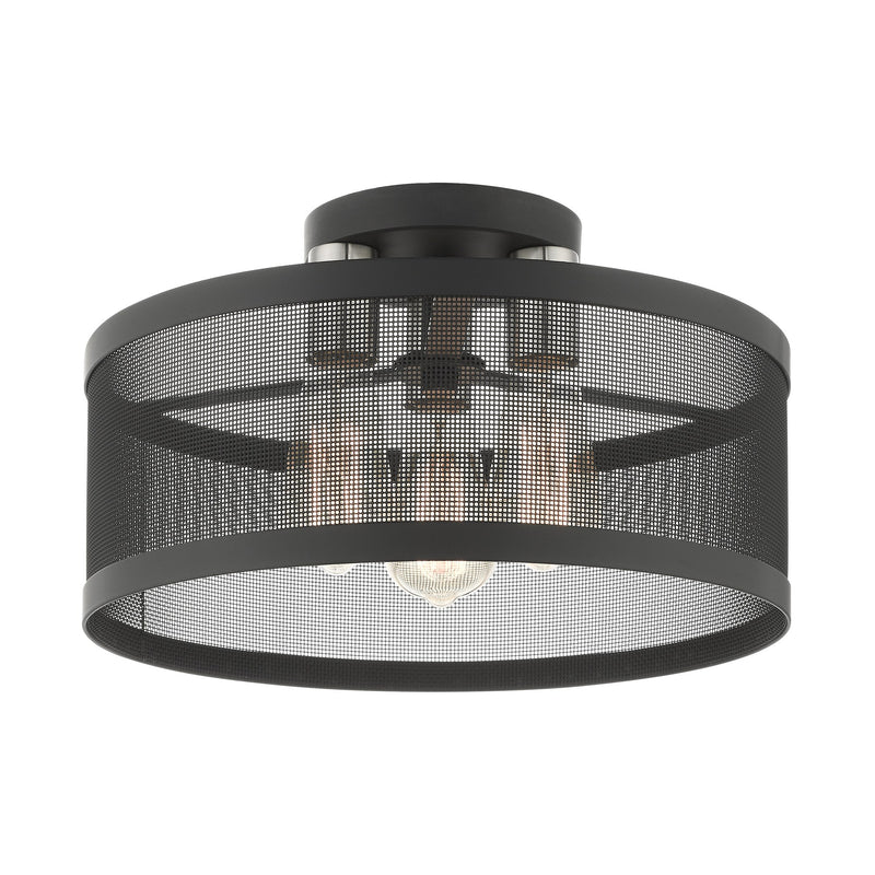Industro 3-Light Medium Semi-Flush Mount in Black with Brushed Nickel Accents