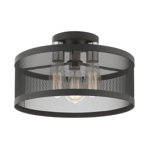 Industro 3-Light Medium Semi-Flush Mount in Black with Brushed Nickel Accents