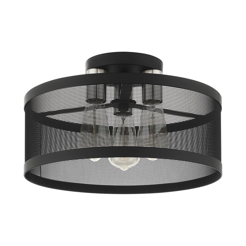 Industro 3-Light Medium Semi-Flush Mount in Black with Brushed Nickel Accents