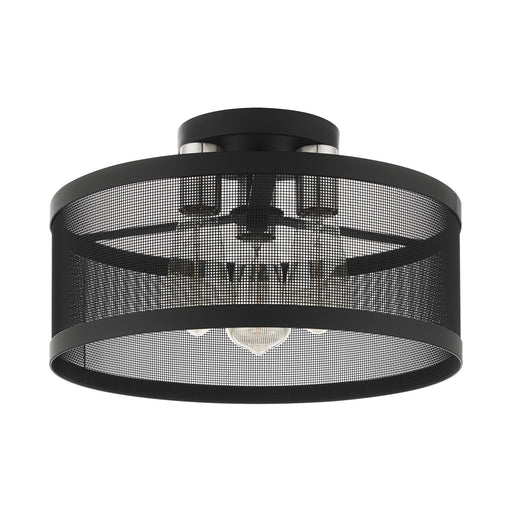 Industro 3-Light Medium Semi-Flush Mount in Black with Brushed Nickel Accents