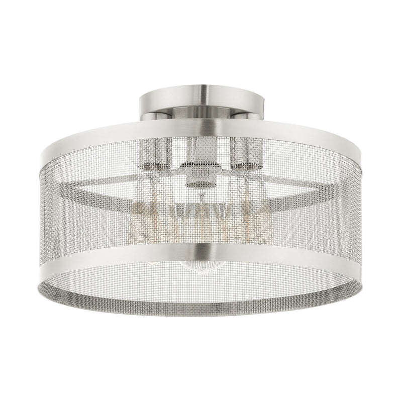 Industro 3-Light Medium Semi-Flush Mount in Brushed Nickel