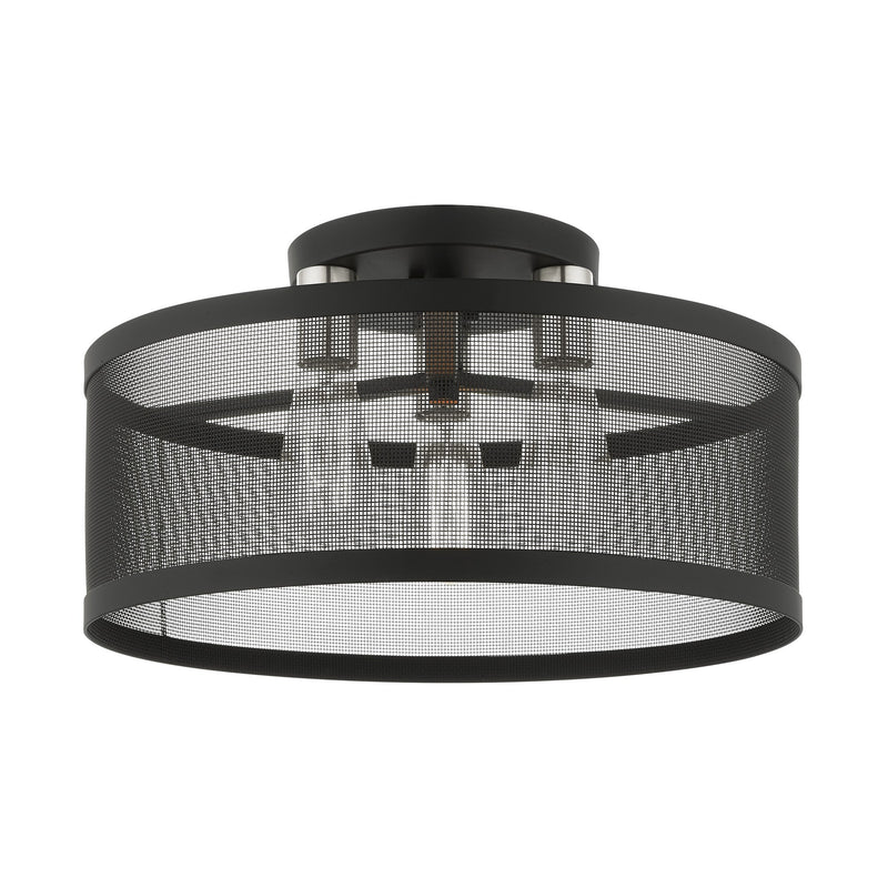 Industro 3-Light Large Semi-Flush Mount in Black with Brushed Nickel Accents