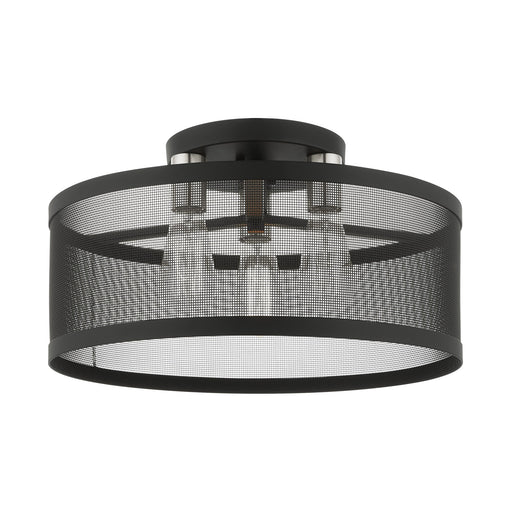 Industro 3-Light Large Semi-Flush Mount in Black with Brushed Nickel Accents