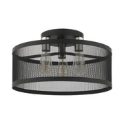Industro 3-Light Large Semi-Flush Mount in Black with Brushed Nickel Accents