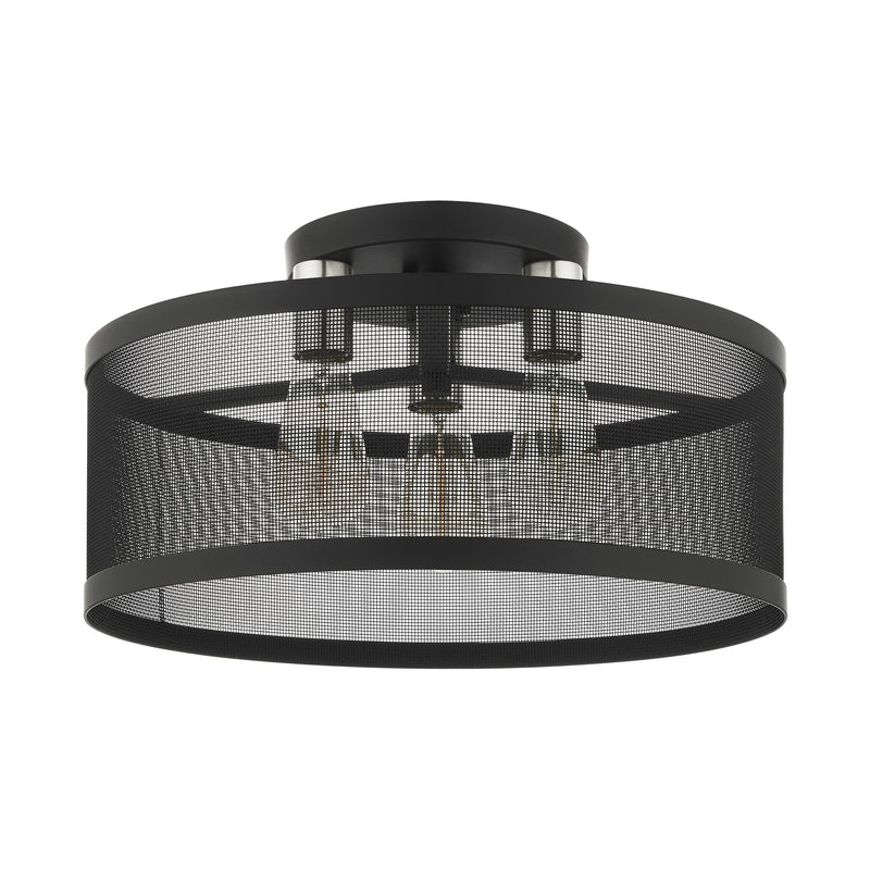 Industro 3-Light Large Semi-Flush Mount in Black with Brushed Nickel Accents