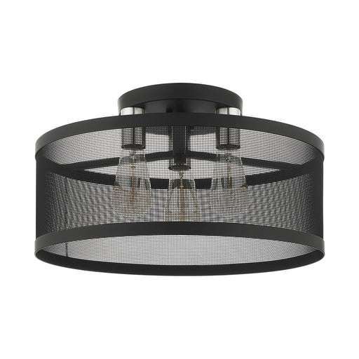 Industro 3-Light Large Semi-Flush Mount in Black with Brushed Nickel Accents