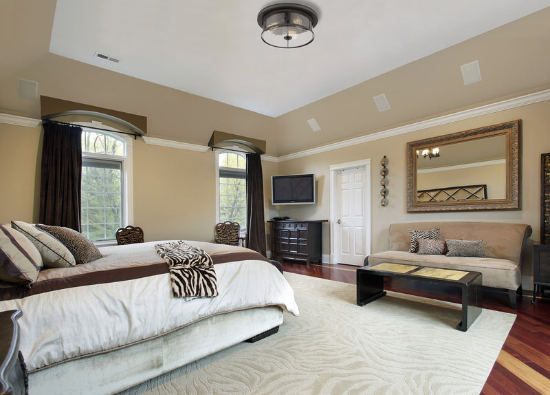 Savannah 3 Light 15.75" Flush Mount in Bronze in a room setting