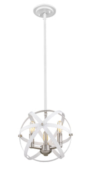 Cavallo 3 Light 12" Chandelier, Hammered White + Brushed Nickel in Hammered White + Brushed Nickel