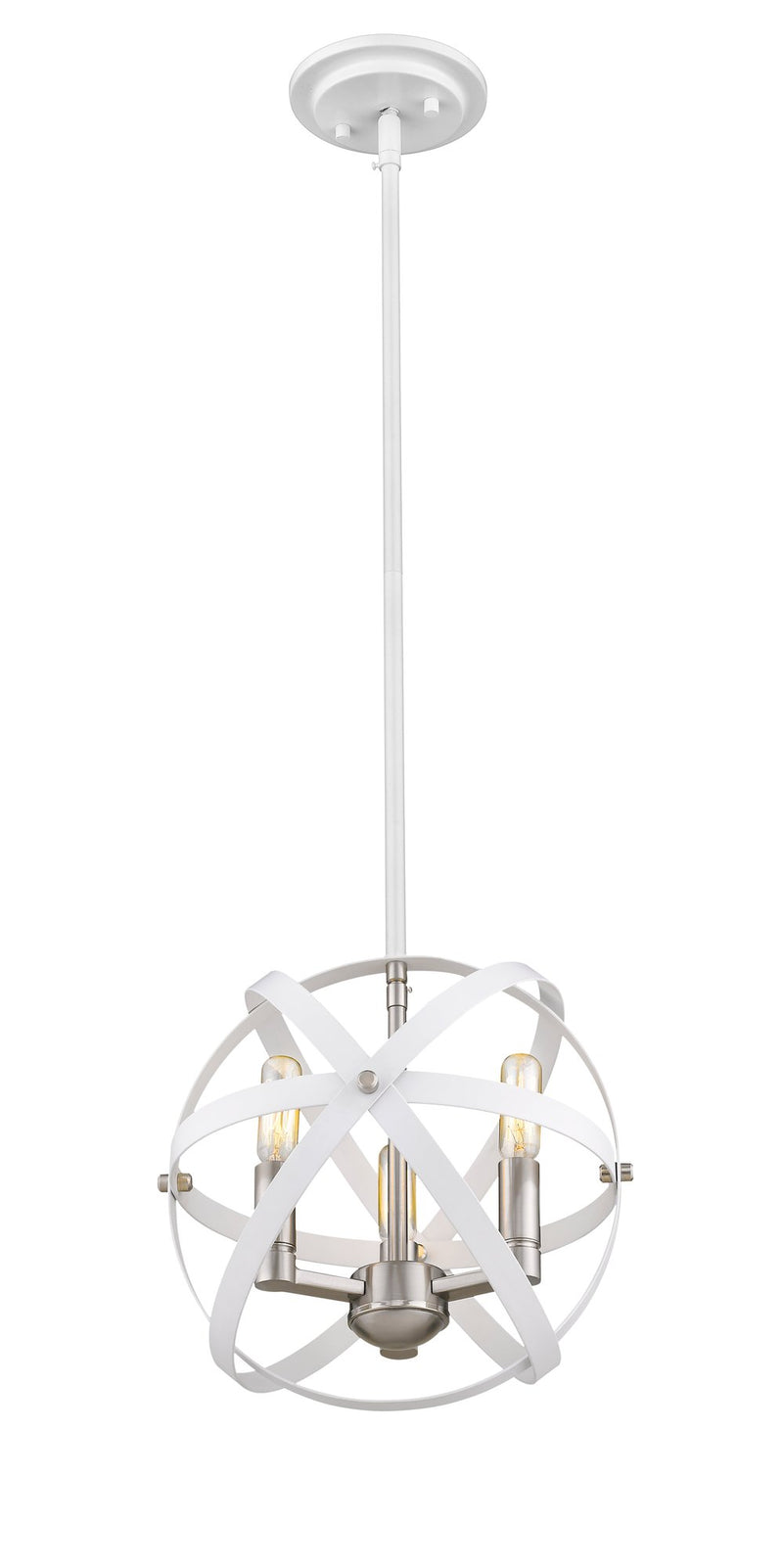 Cavallo 3 Light 12" Chandelier, Hammered White + Brushed Nickel in Hammered White + Brushed Nickel