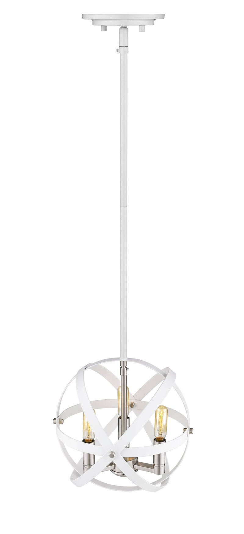 Cavallo 3 Light 12" Chandelier, Hammered White + Brushed Nickel in Hammered White + Brushed Nickel