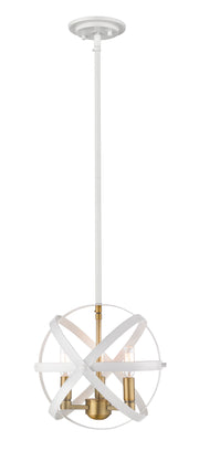Cavallo 3 Light 12" Chandelier, Hammered White + Olde Brass in Hammered White + Olde Brass