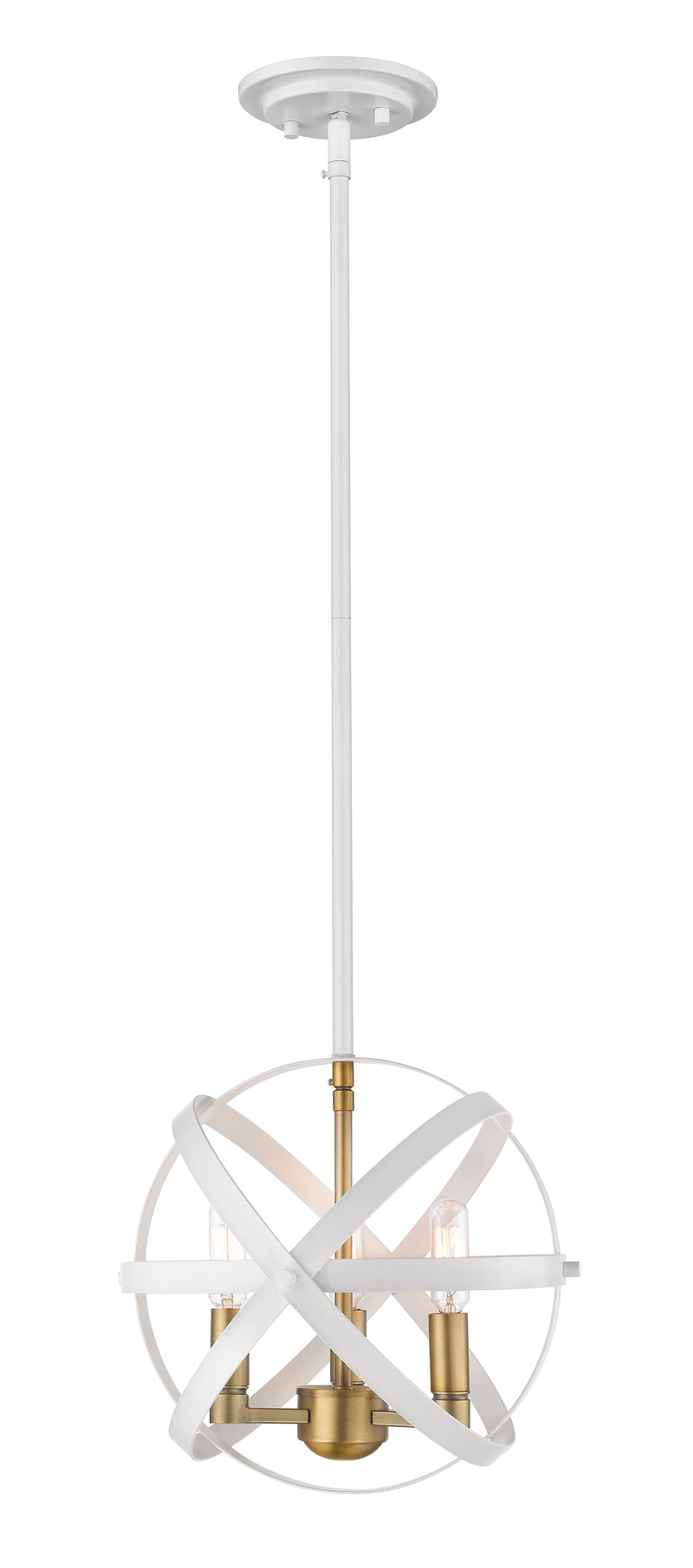 Cavallo 3 Light 12" Chandelier, Hammered White + Olde Brass in Hammered White + Olde Brass