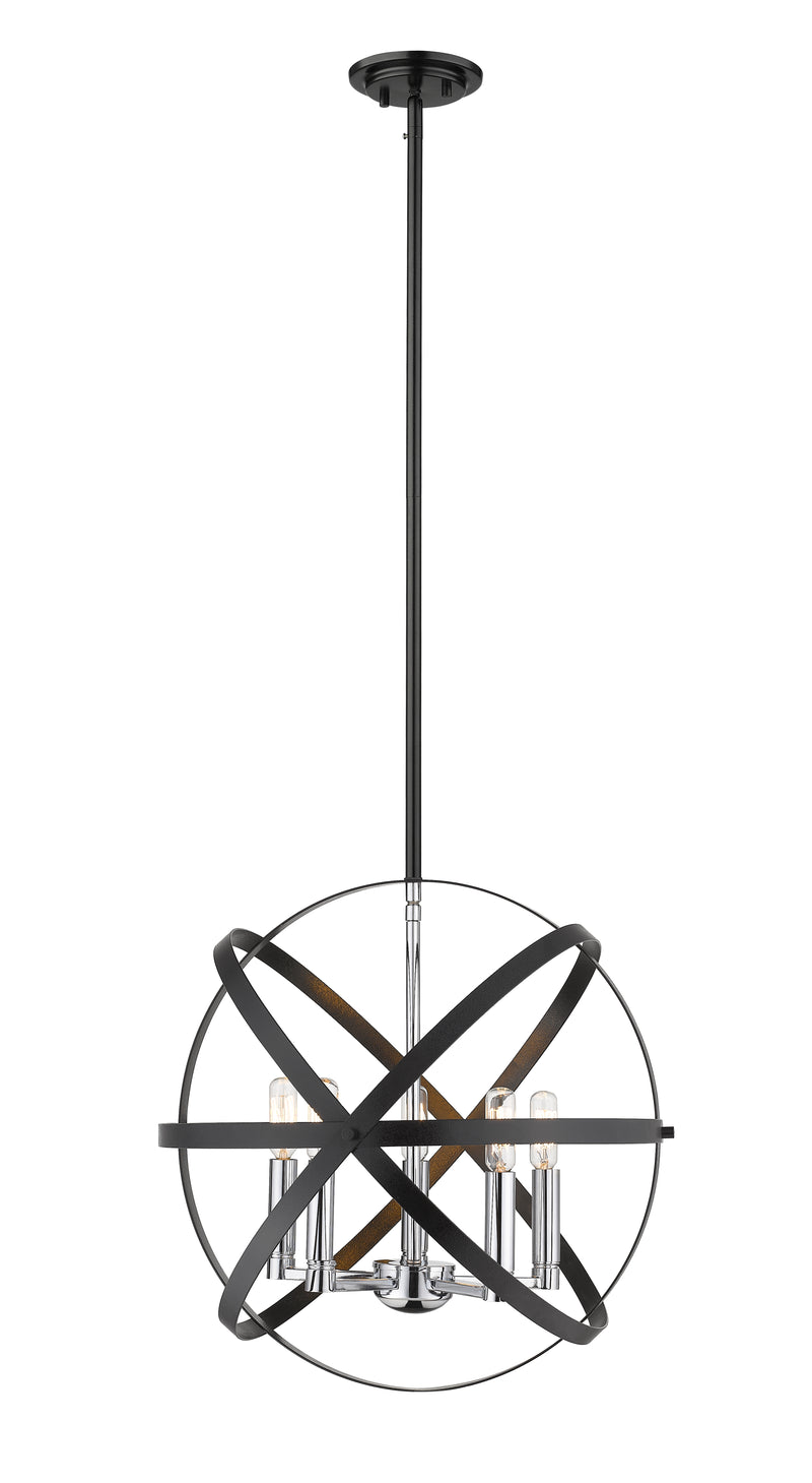 Cavallo 5 Light 18" Chandelier in Hammered Black + Chrome