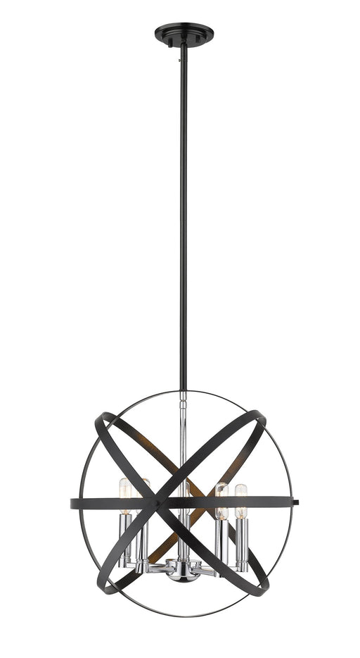 Cavallo 5 Light 18" Chandelier in Hammered Black + Chrome