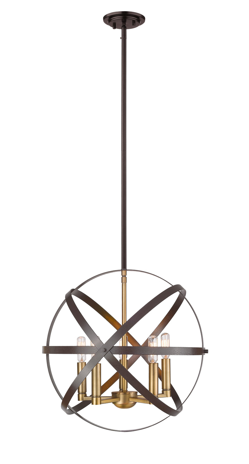 Cavallo 5 Light 18" Chandelier in Hammered Bronze + Olde Brass