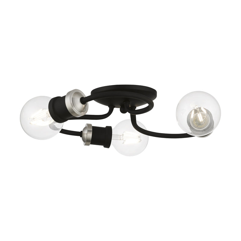 Bromley 3-Light Flush Mount in Black with Brushed Nickel Accents