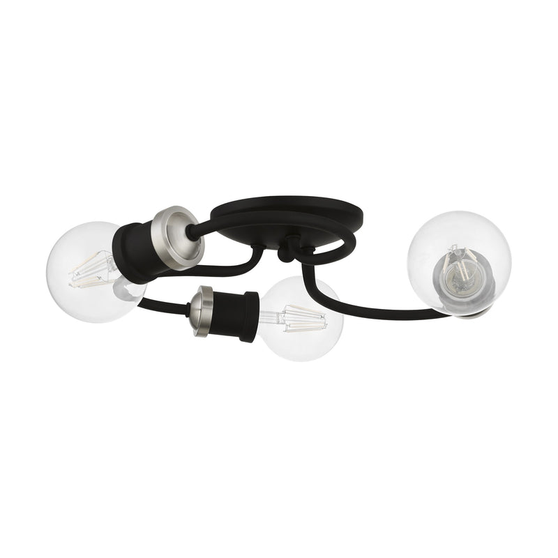 Bromley 3-Light Flush Mount in Black with Brushed Nickel Accents
