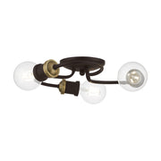 Bromley 3-Light Flush Mount in Bronze with Antique Brass Accents