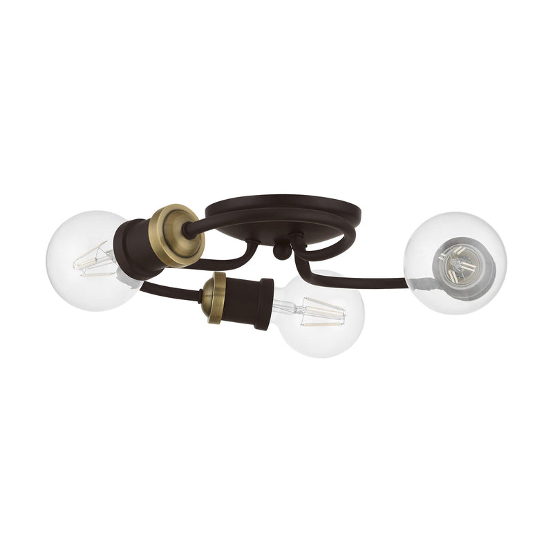 Bromley 3-Light Flush Mount in Bronze with Antique Brass Accents