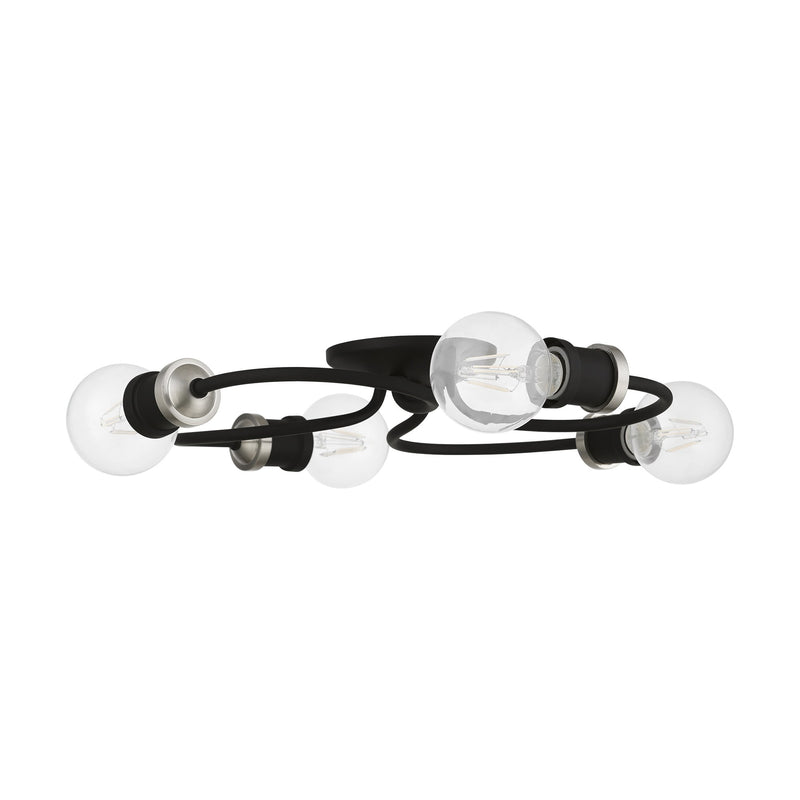 Bromley 4-Light Large Flush Mount in Black with Brushed Nickel Accents