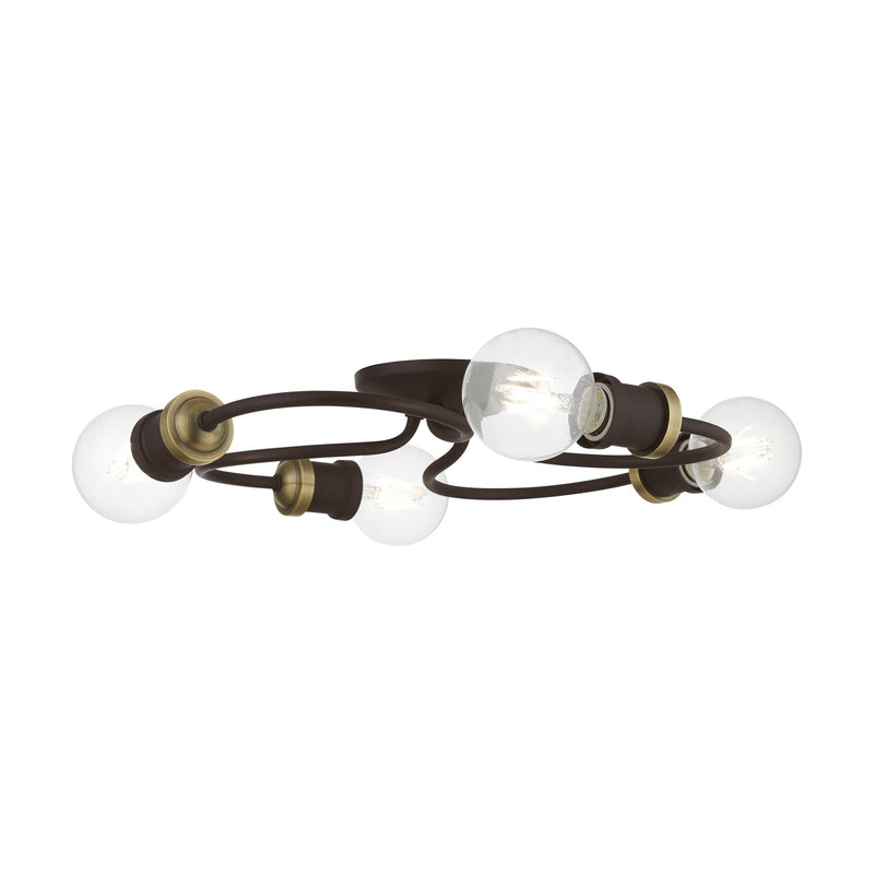 Bromley 4-Light Large Flush Mount in Bronze with Antique Brass Accents