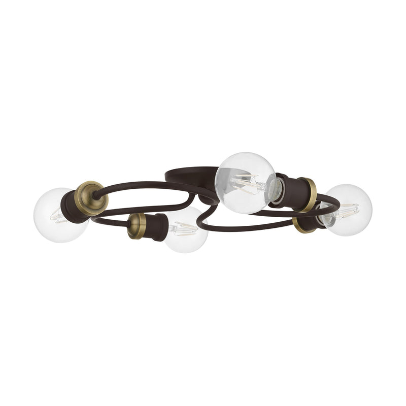 Bromley 4-Light Large Flush Mount in Bronze with Antique Brass Accents