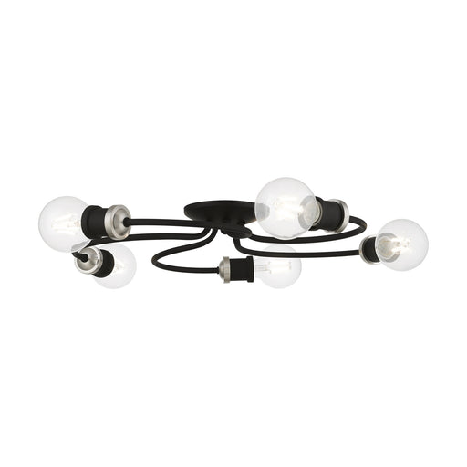 Bromley 5-Light Large Flush Mount in Black with Brushed Nickel Accents