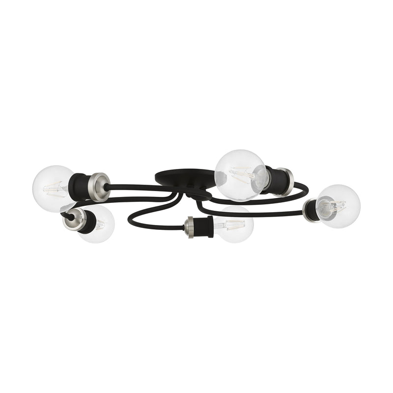 Bromley 5-Light Large Flush Mount in Black with Brushed Nickel Accents