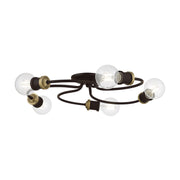 Bromley 5-Light Large Flush Mount in Bronze with Antique Brass Accents