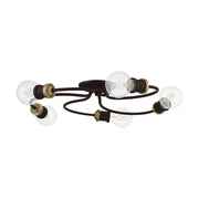 Bromley 5-Light Large Flush Mount in Bronze with Antique Brass Accents
