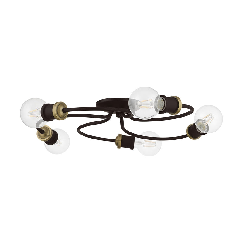 Bromley 5-Light Large Flush Mount in Bronze with Antique Brass Accents