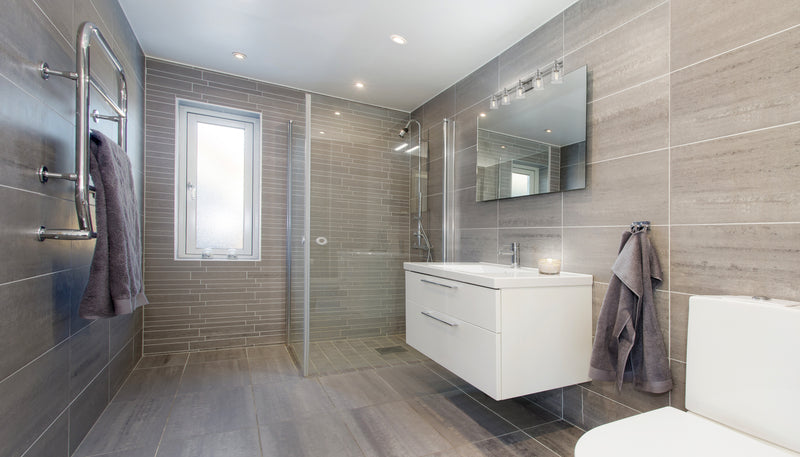 Bohin 5 Light 41.25" Vanity in Brushed Nickel in a room setting
