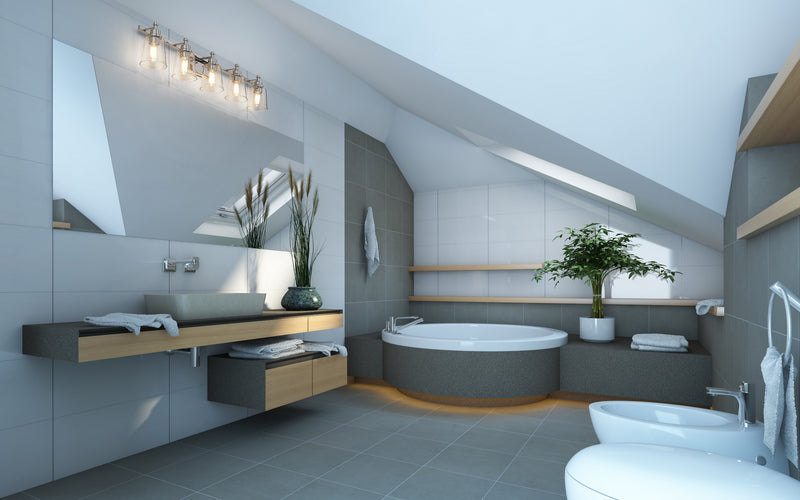 Bohin 5 Light 41.25" Vanity in Chrome in a room setting