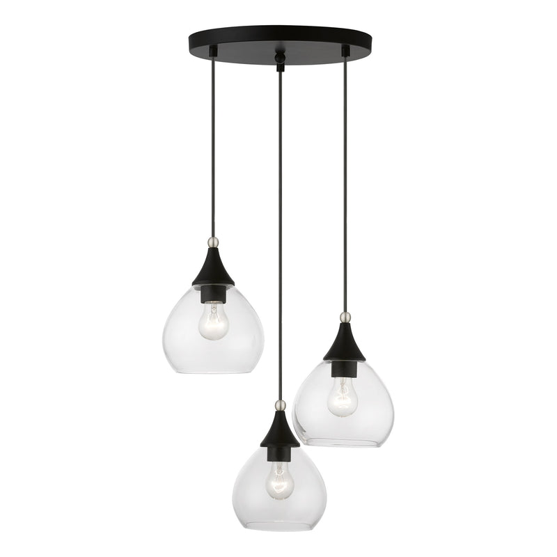 Catania 3-Light Multi-Light Pendant in Black with Brushed Nickel Accents