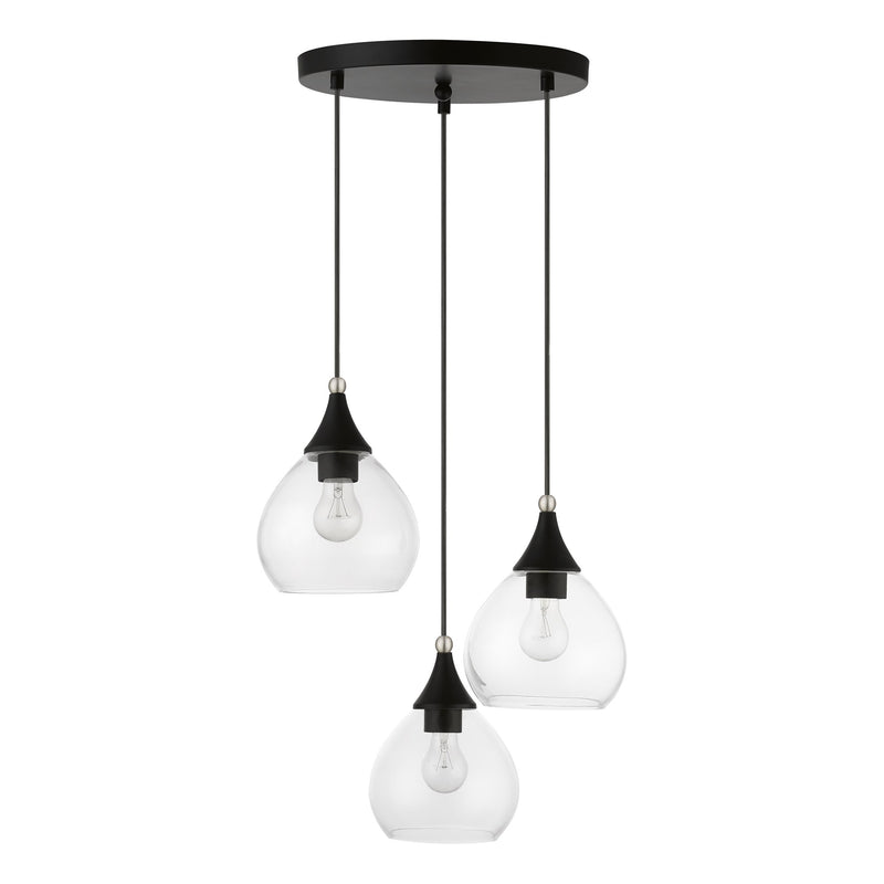 Catania 3-Light Multi-Light Pendant in Black with Brushed Nickel Accents