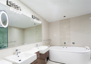 Kraken 4 Light 30" Vanity in Matte Black + Brushed Nickel in a room setting