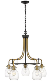 Kraken 5 Light 25" Chandelier in Matte Black + Olde Brass