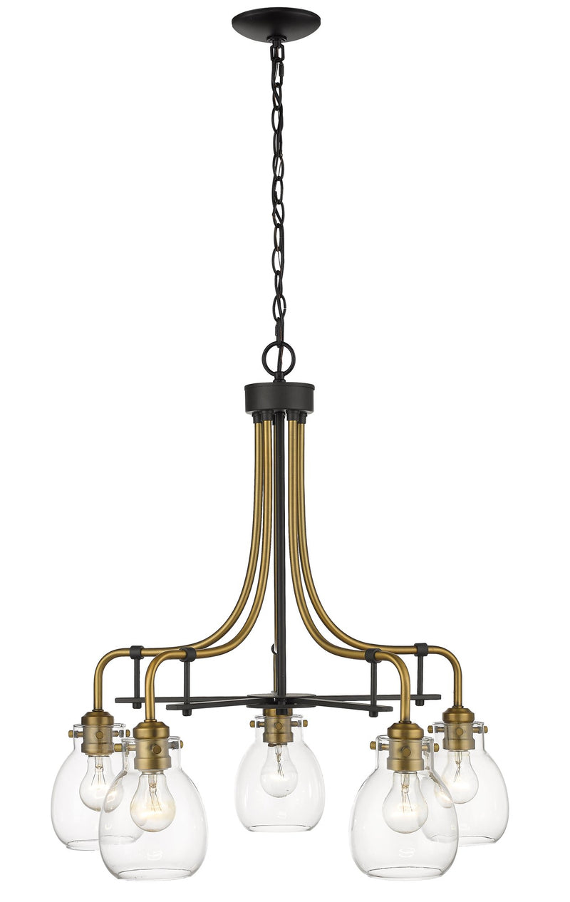 Kraken 5 Light 25" Chandelier in Matte Black + Olde Brass